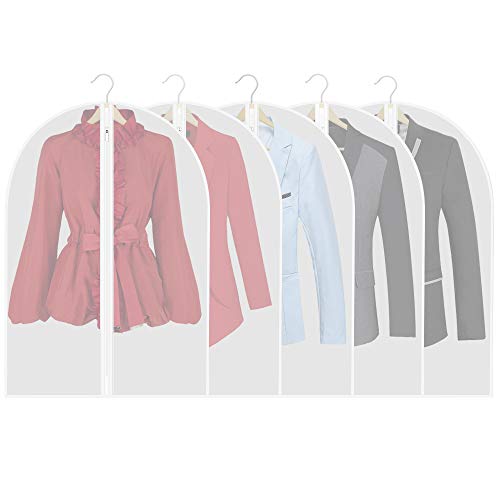 Garment Bags, Set of 5 Lightweight 33 Inch Suit Bags with Full Stainless Steel Zipper, Garment Bags for Storage/Closet/Travel (Translucent, 24 x33 Inches) - size: 24 x 33 Inch
