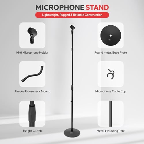 Pyle Universal Microphone Stand - M-6 Mic Holder USA Standard Adapter and Height Adjustable from 31.5” to 60” Inch High w/ Pivotable Gooseneck Mount - Heavy Duty Clutch Tension Knob PMKS32 - style: Adjustable Gooseneck Stand