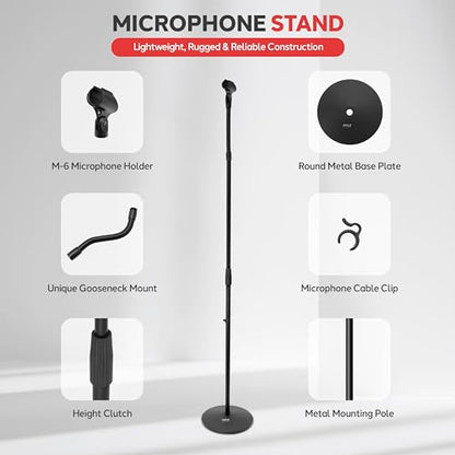 Pyle Universal Microphone Stand - M-6 Mic Holder USA Standard Adapter and Height Adjustable from 31.5” to 60” Inch High w/ Pivotable Gooseneck Mount - Heavy Duty Clutch Tension Knob PMKS32 - style: Adjustable Gooseneck Stand
