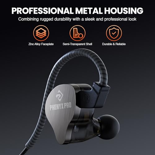 Phenyx Pro Hybrid Dual Driver in-Ear Monitor Earphones PME-20 | Noise-Isolating Stereo IEM, Detachable 2-Pin Cable, Tangle-Free Design, Singers, Musicians, Gaming