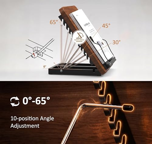 2-in-1 Floor & Desktop Book Stand with Large 16.5"x11.8" Wood Panel | Height Adjustable 16.5"-51" Ergonomic Bookstand with Page Clips for Textbooks, Music Sheets, Recipes, Laptops (Walnut Finish) - color: Walnut Finish