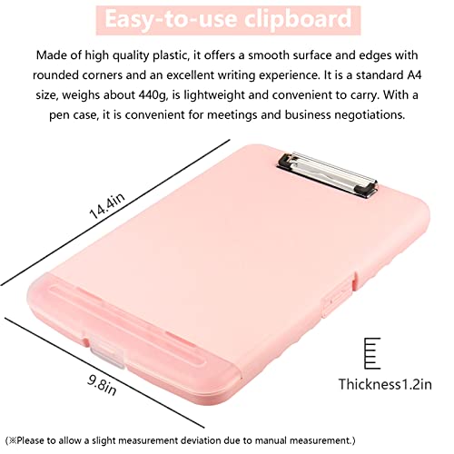 Clipboard with Storage, A4 Binder Nursing Clipboards with Pen Holder, Heavy Duty Storage Clipboards with Low Profile Clip, Clipboard Folder Side-Opening, Smooth Writing Clip Board (Light Pink) - color: Light Pink