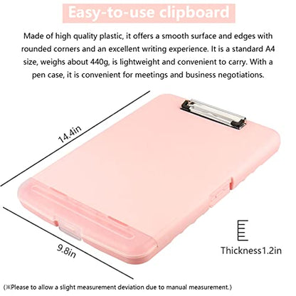 Clipboard with Storage, A4 Binder Nursing Clipboards with Pen Holder, Heavy Duty Storage Clipboards with Low Profile Clip, Clipboard Folder Side-Opening, Smooth Writing Clip Board (Light Pink) - color: Light Pink