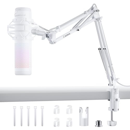 CACENCAN Upgraded Mic Arm Stand, 1.8KG Heavy Duty Boom Arm for HyperX QuadCast, 360° Adjustable Microphone Stand with C-Clamp, Universal 3/8" 5/8" Adapter for Gaming Streaming Podcast Recording Studio - color: White