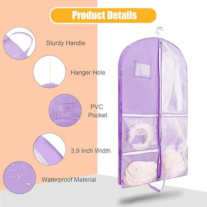 Garment Bags for Travel,Fabric Garment Bag with Pockets,Non-Woven Clothes Dance Costumes Covers And Mens Suit Pocket,40x24x3 Inch Dress Carry Storage,Large Garments Coat Protector (Lilac) - color: Lilac