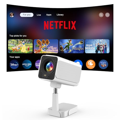 【Netflix Ready】PANSEBA Smart WiFi Projector with Telescopic Stand, 300" HD Portable Outdoor Movie Projector, Auto Keystone Zoom, Home Theater, Netflix App Pre-Installed - color: White+Black