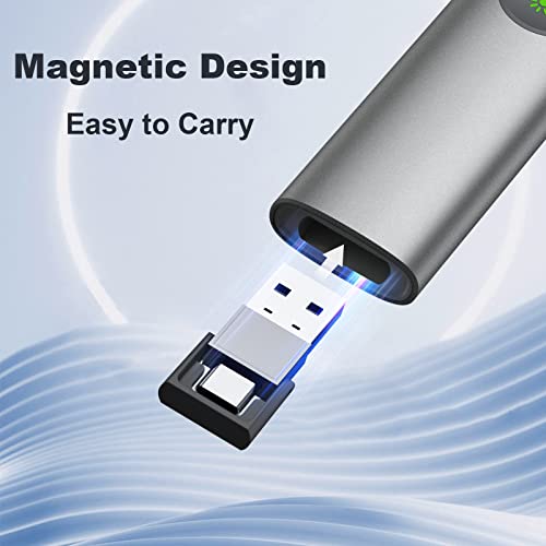 Aluminum Alloy Presentation Clicker with Green Laser Pointer | 2‑in‑1 USB/Type C Receiver Wireless Presenter Remote PowerPoint Clicker for Computer Laptop/PPT/Google Slides/Windows/Mac - style: Metal 02 Green Laser