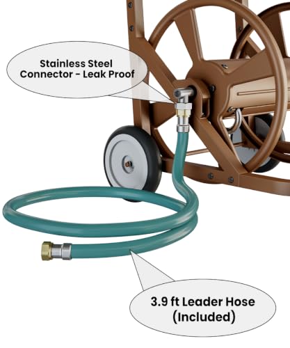 Artigarden Garden Hose Reel Cart with Wheels, Outdoor Water Hose Cart Brown - color: Brown, size: Holds 125 ft