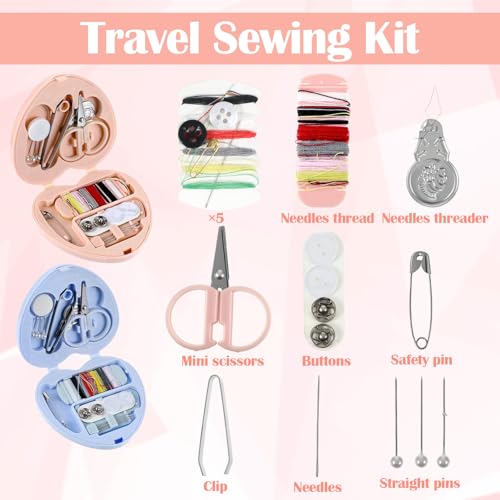 Grevosea 2 Pack Mini Travel Sewing Kit, Heart Shaped Portable Travel Sewing Kit, DIY Sew Supplies with Threads Scissors Needles Emergency Repair for Women Mom Traveler Adults Beginner