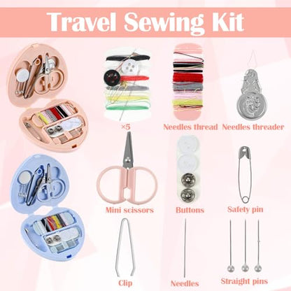 Grevosea 2 Pack Mini Travel Sewing Kit, Heart Shaped Portable Travel Sewing Kit, DIY Sew Supplies with Threads Scissors Needles Emergency Repair for Women Mom Traveler Adults Beginner