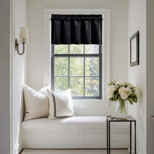NICETOWN Black Velvet Valance Curtains for Windows 18 inch Length, Kitchen Window Treatment Room Darkening, W42 x L18, 1 Panel - color: Black Series - Black, size: 42"W x 18"L (Pack of 1)