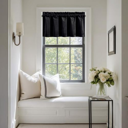 NICETOWN Black Velvet Valance Curtains for Windows 18 inch Length, Kitchen Window Treatment Room Darkening, W42 x L18, 1 Panel - color: Black Series - Black, size: 42"W x 18"L (Pack of 1)