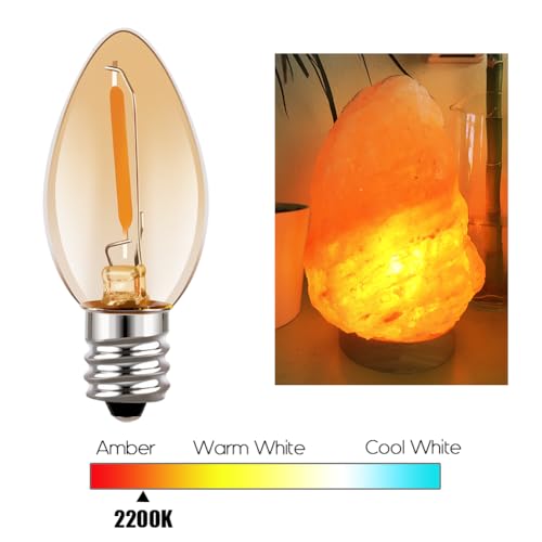 Emotionlite C7 LED Bulbs, E12 Candelabra Base, Amber 2200K, 50LM, 4 Pack | 0.6W low power bulb, equivalent to 4–7W incandescent, ideal for salt lamp & nightlight replacement - color: 2200k Amber Glow, size: 4 Count (Pack of 1)