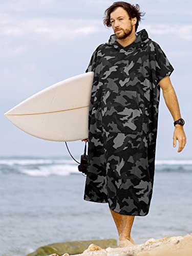 SUN CUBE Surf Poncho Changing Robe with Hood, Wetsuit Changing Hooded Towel | Thick Quick Dry Microfiber, Wetsuit Changing Towel, Surfing Beach Swim Outdoor Sports Cover Up, Adult Wearable Poncho - color: Camo Black
