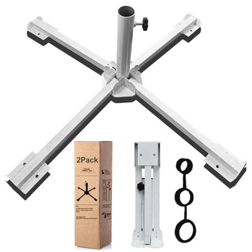 2Pack Foldable Portable Beach Umbrella Stand-Portable Patio Umbrella Base Holder,Outdoor Sunshade Anchor Size Plus Thickened,Rust Free Tempered Iron Umbrella Stand for Courtyard,Beach,Grass - color: 2-Set-Off-White Foldable Umbrella Base