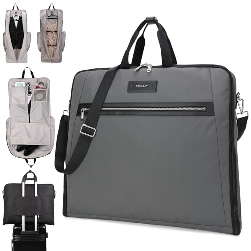 BESMART Garment Bags for Travel, 51" Large Suit Bag for Business Trips | Waterproof,Hangs 3 Suits,Foldable,Wrinkle Free Spacious Luggage Suit Cover,Adjustable Strap,Carry On Flight Approved,Grey - color: Grey