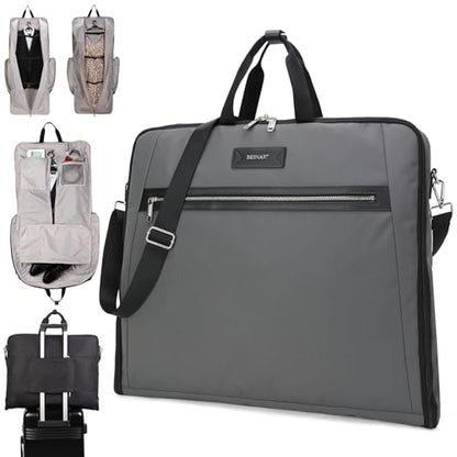 BESMART Garment Bags for Travel, 51" Large Suit Bag for Business Trips | Waterproof,Hangs 3 Suits,Foldable,Wrinkle Free Spacious Luggage Suit Cover,Adjustable Strap,Carry On Flight Approved,Grey - color: Grey