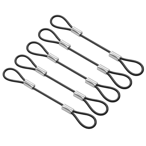PATIKIL 0.3Ft(4 Inch) Safety Cable Lock, 5Pcs Stainless Steel 0.08 Inch Dia Security Wire Rope with Double Loop Double Loop for Stage Lighting Luggage Lock, Black - size: 0.3Ft(4 Inch)