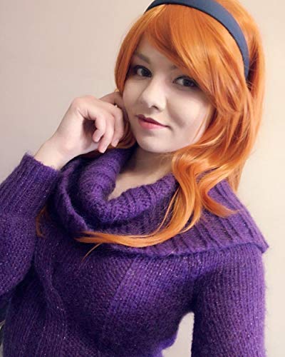 23" Women Long Wig Big Wavy Heat Resistant Synthetic Straight Hair with Bangs for Cosplay Costume Halloween Party (2735# Ginger Orange) - color: orange