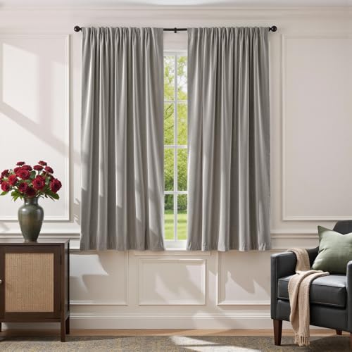 Lazzzy Velvet Light Gray Curtains 63 Inches Long Thermal Insulated Drapes for Bedroom Living Room Darkening Window Treatments Rod Pocket 2 Panels - color: Light Gray, size: 52"W x 63"L (Pack of 2)