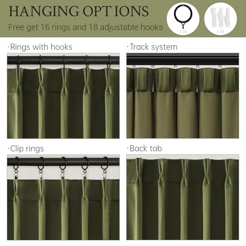 Velvet Pinch Pleated Curtains Extra Wide Green Drapes W60xL102 - color: Olive Green, size: 60"W x 102"L (Pack of 2)