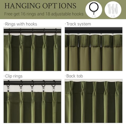 92 Inch Long Olive Green Velvet Blackout Curtains for Bedroom Luxury Moody Soft Velvet Pinch Pleated Drapes with Track Hooks Nursery Quiet Elegant Style,Apartment,2 Pcs Set,92 Inches Length - color: Olive Green, size: 40"W x 92"L (Pack of 2)