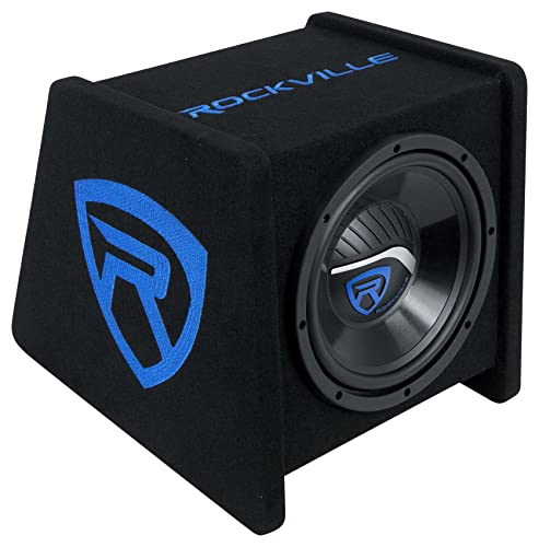 Rockville RV10P 10" Car Audio Subwoofer in Vented Enclosure Box, 4 Ohm | 500W Peak / 250W RMS, Polypropylene Cone, Aluminum Voice Coil, Bass Reflex Aero-Port, 15 Degree Angle, 98dB SPL - style: Single 10"