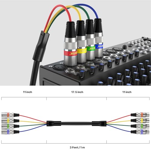 EBXYA 4 Channel XLR Snake Cables 3ft - XLR Male to Female Microphone Cable - size: 4-Channel 3 Feet
