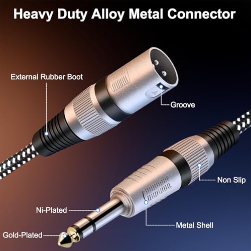XLR Male to 1/4 Inch TRS Cable 50 FT, Nylong Braided XLR 3 Pin Male to Quarter inch 6.35mm TRS Balanced Interconnect Wire Mic Cord (Pure Copper Conductors) - size: 50FT
