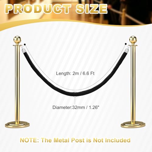 PATIKIL Velvet Stanchion Ropes, (6.6Ft x1.26 Inch, Black) (1Pcs), Velvet Ropes Crowd Control Queue Barrier with Silver Buckle, Suit for - Carpet Events/Hotels/Movie Theaters/Grand Openings - color: Black Rope, Silver Buckle