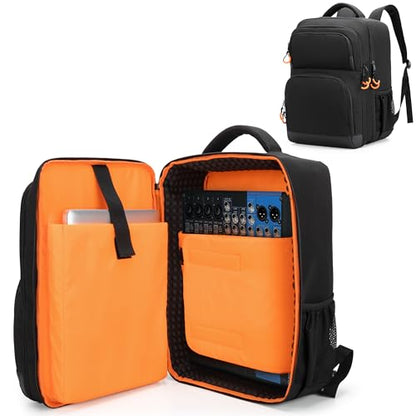 PGmoon DJ Mixer Case Compatible with Mackie ProFX8v2/Yamaha MG10XU | Compatible with Behringer Q1202USB/TC-Helicon GoXLR and More Mixers, Audio Mixer Backpack with Multi-Pockets for Equipment
