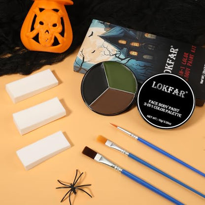 Black Brown Green Face & Body Paint - Blendable Facepaint Foundation with Sponge & Brush for Skin, Professional Halloween Face Make-up Kit for Camo Hunting Army Military Deer Camouflage Dirt Costume - color: 07 Camo/Hunting