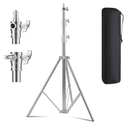 Stainless Steel Heavy Duty Light Stand, 9.2ft/2.8m Spring Cushioned Photography Tripod Stand with 1/4" to 3/8" Screw Adapter and Carrying Bag for Strobe, LED Video Light, Monolight, Softbox