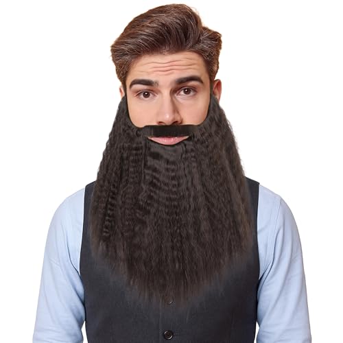 Yan Dream Long Synethetic Fake Beard Wizard Fake Beard and Mustache for Adult Cosplay Halloween Party - color: Brown