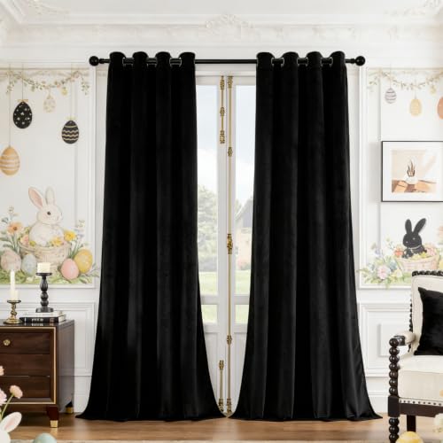 SNITIE Black 52”x72” Long Velvet Curtains with Grommet - 2P - color: Black, size: 52"W x 72"L (Pack of 2)