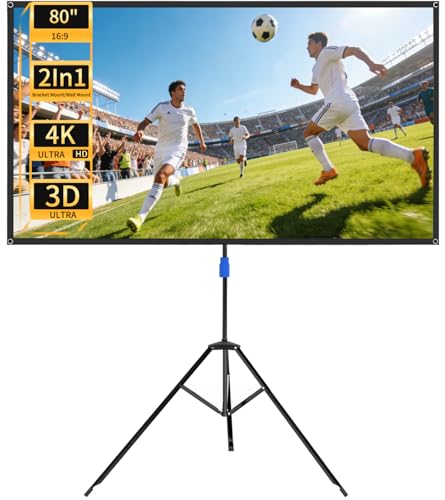 80" Proiector Screen with Stand - 16:9 4K HD Portable Proiector Screen, 1.2 Gain Indoor Projector Screen, Easy Setup and Carrying, for Home Cinema, Backyard Party Office TV Game