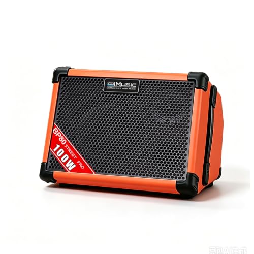 Coolmusic BP80 Battery Powered Acoustic Guitar Amplifier- Portable Bluetooth Speaker 100W, 6 Inputs,3 Band EQ,Orange - color: orange
