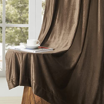 BULBUL Velvet Brown Grommet Blackout Curtains 63 inch for Living Room - color: Brown, size: 52"W x 63"L (Pack of 2)