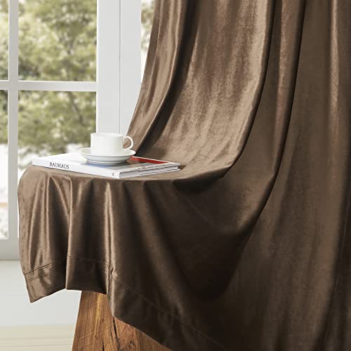 BULBUL Velvet Brown Blackout Curtains 90 inch Long for Living Room - color: Brown, size: 52"W x 90"L (Pack of 2)