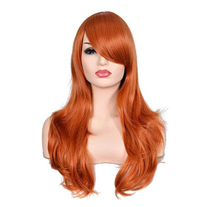 23" Women Long Wig Big Wavy Heat Resistant Synthetic Straight Hair with Bangs for Cosplay Costume Halloween Party (2735# Ginger Orange) - color: orange