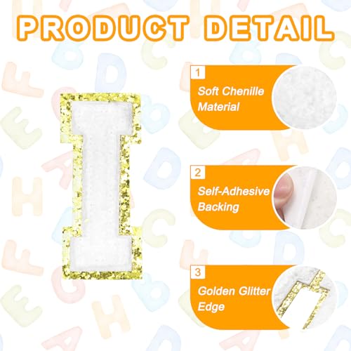 MECCANIXITY Chenille Letter Patches 2.2" Self Adhesive Alphabet I Stick on Embroidered Patch Sew on Letter Stickers Applique for Repairing Clothing Jeans Shoes Hats DIY(White, Pack of 8) - style: Letter I
