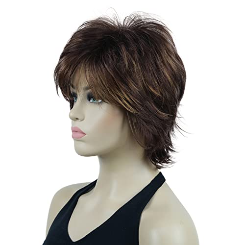 Lydell Short Layered Shaggy Wavy Full Synthetic Wigs (33H27C) - color: 33H27C Dark Auburn Light Ginger Mix