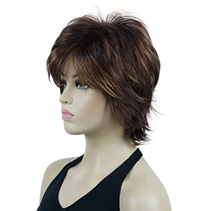 Lydell Short Layered Shaggy Wavy Full Synthetic Wigs (33H27C) - color: 33H27C Dark Auburn Light Ginger Mix