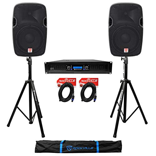 Rockville SPGN128 12" Passive DJ PA Speaker Pair with RPA12 2-Channel Amp