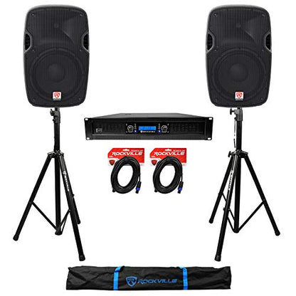 Rockville SPGN128 12" Passive DJ PA Speaker Pair with RPA12 2-Channel Amp