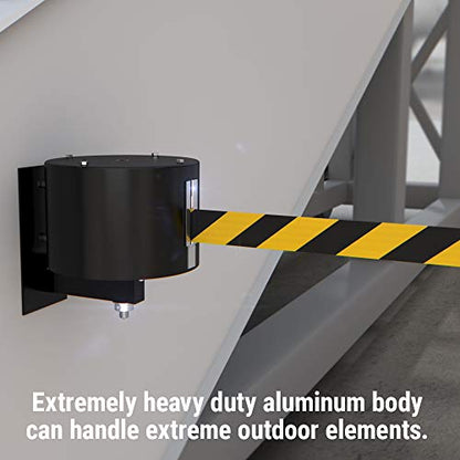 WM6500 Series Extra Long Span 65' Wall Mounted Retractable Belt Barrier w/Pivoting Wall Mount and Loop Receiving End, Yellow Belt - color: Yellow Belt