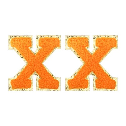 MECCANIXITY Chenille Letter Patches 2.2" Self Adhesive Alphabet X Stick on Embroidered Patch Sew on Letter Stickers Applique for Repairing Clothing Jeans Shoes Hats DIY(Orange, Pack of 2) - style: Letter-X