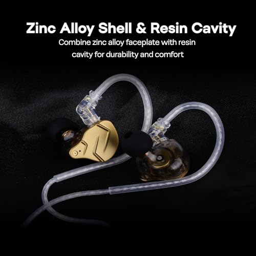 Linsoul KZ ZSN PRO X 1BA+1DD Hybrid Driver IEM HiFi Wired Earbuds | Metal HiFi in-Ear Monitor with Detachable Recessed 2Pin Cable, Zinc Alloy Panel, with Mic, Black - color: Gold, style: With Mic