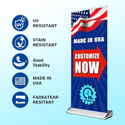 Custom Retractable Banner with Silver Aluminum Stand, 33"x81" Deluxe Banners and Signs Customize for Portable, Durable & Easy Setup, Custom Banners Personalized for Business, Birthday, Event - size: 34''x81''