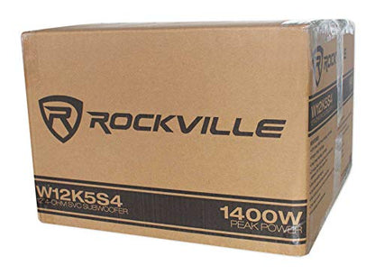 Rockville K5 W12K5S4 1400W Peak 350W RMS 12-Inch Car Audio Subwoofer, 4 Ohm, Deep Bass, High Power Handling, Durable Build, for Car Audio Enthusiasts - style: 12” 4 Ohm